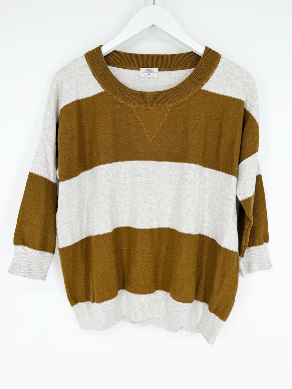Wallace Cotton/Wool Striped 3/4 sleeve Sweater